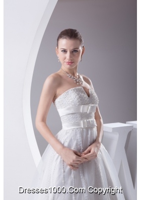 Beading and Belt Column Strapless long Wedding Dress