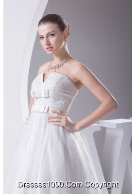 Beading and Belt Column Strapless long Wedding Dress