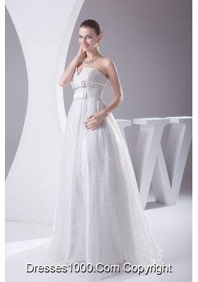 Beading and Belt Column Strapless long Wedding Dress