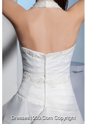 Beading and Lace Ruffled Layers Halter A-line Court Train Wedding Dress