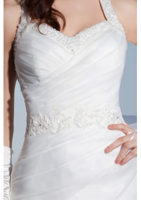 Beading and Lace Ruffled Layers Halter A-line Court Train Wedding Dress