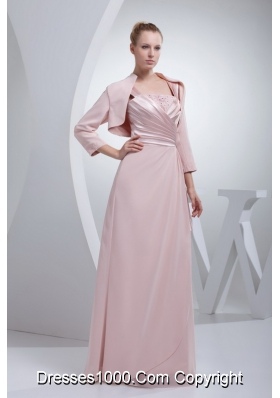 Beading and Ruching Straps Baby Pink Long Mother of the Bride Dress