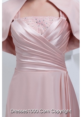 Beading and Ruching Straps Baby Pink Long Mother of the Bride Dress