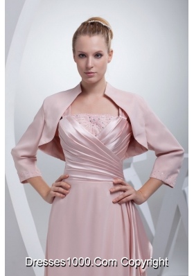 Beading and Ruching Straps Baby Pink Long Mother of the Bride Dress