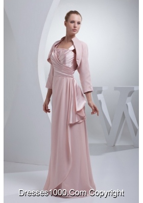 Beading and Ruching Straps Baby Pink Long Mother of the Bride Dress