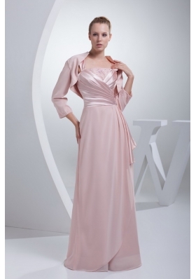 Beading and Ruching Straps Baby Pink Long Mother of the Bride Dress