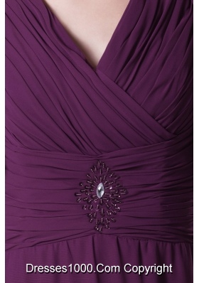 Beading and Ruching V-neck Long Mother of the Bride Dress