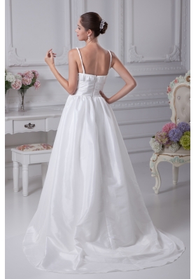 Beading Brush Train A-Line Straps Wedding Dress