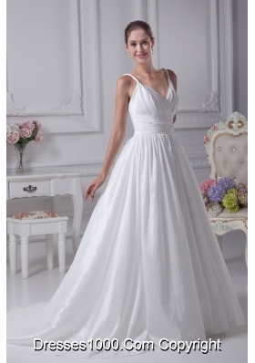 Beading Brush Train A-Line Straps Wedding Dress