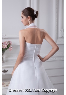 Beading Court Train Halter A-Line Wedding Dress with Fitted Waist