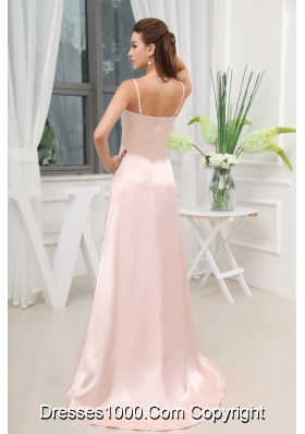 Beading High Slit Straps Brush Train Prom Dress