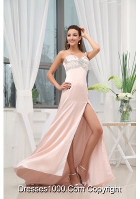 Beading High Slit Straps Brush Train Prom Dress