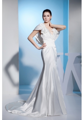 Beading Mermaid V-neck Brush Train Wedding Dress with Zipper up