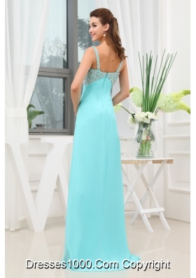 Beading Ruching Straps Long Prom Dress