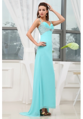 Beading Ruching Straps Long Prom Dress