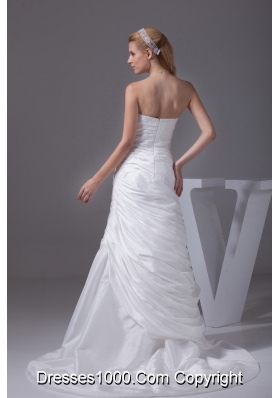 Beading Ruching Sweetheart Brush Train Wedding Dress