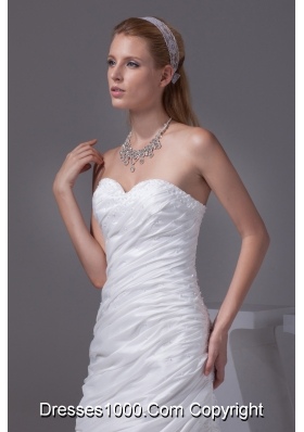 Beading Ruching Sweetheart Brush Train Wedding Dress