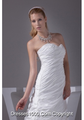 Beading Ruching Sweetheart Brush Train Wedding Dress