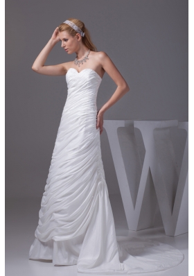 Beading Ruching Sweetheart Brush Train Wedding Dress