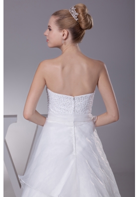 Beading Strapless Court Train A-Line Wedding Dress with Zipper-up