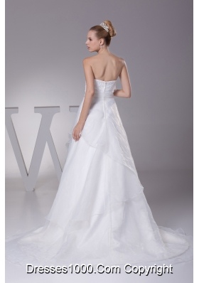 Beading Strapless Court Train A-Line Wedding Dress with Zipper-up