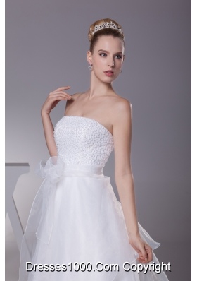 Beading Strapless Court Train A-Line Wedding Dress with Zipper-up