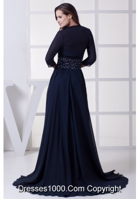 Beading Strapless Navy Blue Long Mother of the Bride Dress