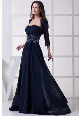 Beading Strapless Navy Blue Long Mother of the Bride Dress