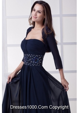 Beading Strapless Navy Blue Long Mother of the Bride Dress