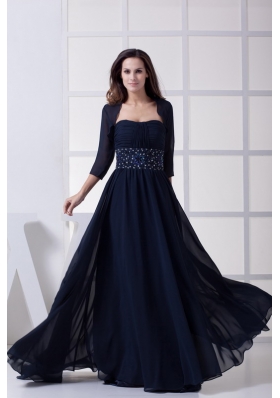 Beading Strapless Navy Blue Long Mother of the Bride Dress