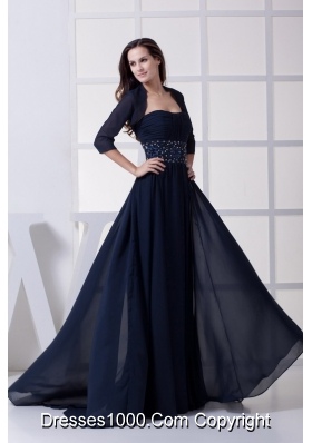 Beading Strapless Navy Blue Long Mother of the Bride Dress