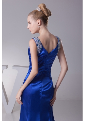 Beading V-neck High Slit Brush Train Prom Dress