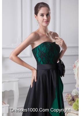 Black and Green Sweetheart Bowknot High-low Prom Dress