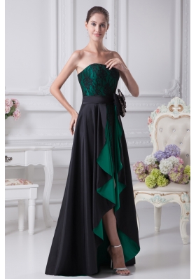 Black and Green Sweetheart Bowknot High-low Prom Dress