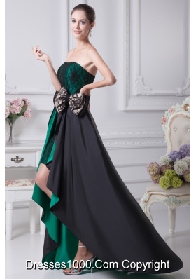 Black and Green Sweetheart Bowknot High-low Prom Dress