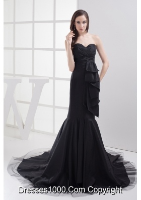 Black Mermaid Sweetheart Ruching Prom Dress