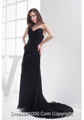 Black Sweetheart Brush Train Ruching A-line Prom Dress