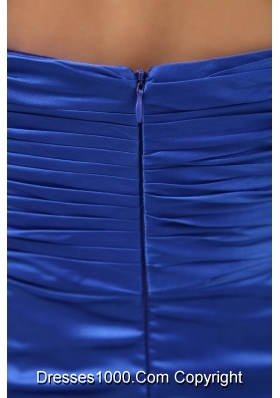 Blue High Slit Beading Elastic Woven Satin Prom Dress