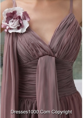 Burgundy Spaghetti Straps Ruching Chiffon Mother of the Bride Dress