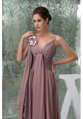 Burgundy Spaghetti Straps Ruching Chiffon Mother of the Bride Dress