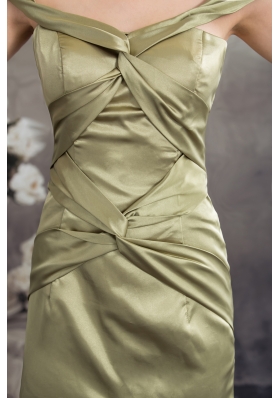 Column Off the Shoulder Green 2013 Ruching Prom Dress