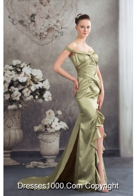 Column Off the Shoulder Green 2013 Ruching Prom Dress