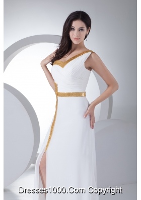 Column One Shoulder Ruching Sequins Wedding Dress