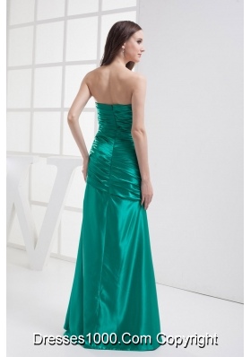 Column Strapless High slit Hand Made Flower Ruching Prom Dress