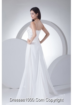 Column V-neck Appliques Chiffon Wedding Dress