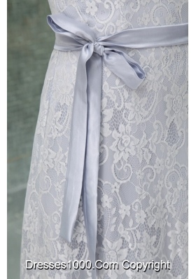 Column V-neck Sash Lace Long Wedding Dress