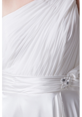 Empire One Shoulder Ruching Beading Wedding Dress