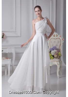 Empire One Shoulder Ruching Beading Wedding Dress