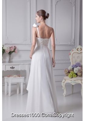 Empire One Shoulder Ruching Beading Wedding Dress