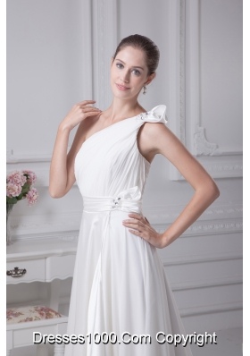 Empire One Shoulder Ruching Beading Wedding Dress